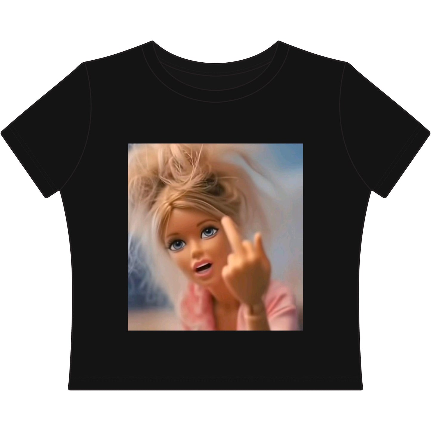 Sassy Doll Graphic Tee – Middle Finger Barbie Attitude Crop Top
