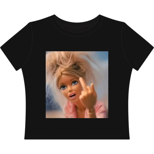Sassy Doll Graphic Tee – Middle Finger Barbie Attitude Crop Top