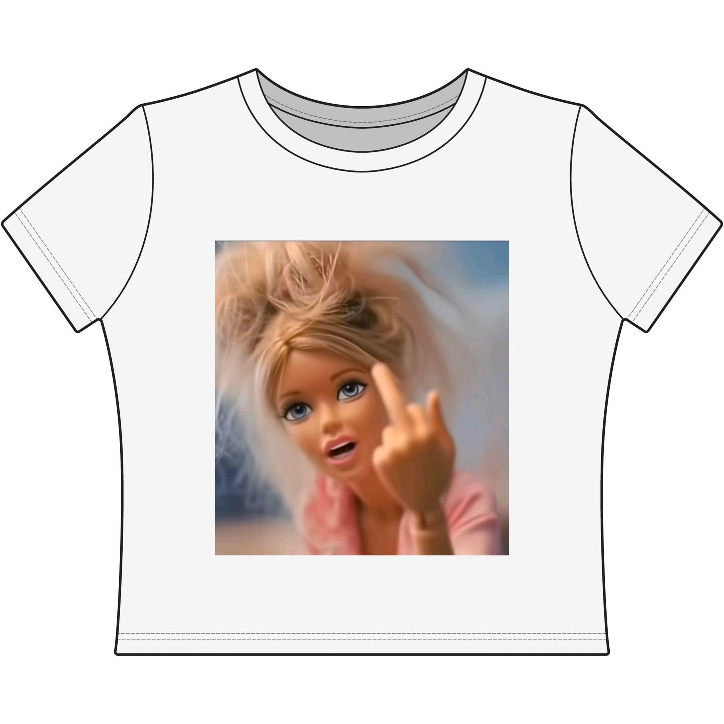 Sassy Doll Graphic Tee – Middle Finger Barbie Attitude Crop Top