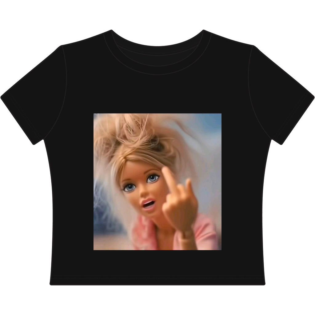 Sassy Doll Graphic Tee – Middle Finger Barbie Attitude Crop Top